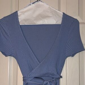 Ribbed Wrap Dress in Blue